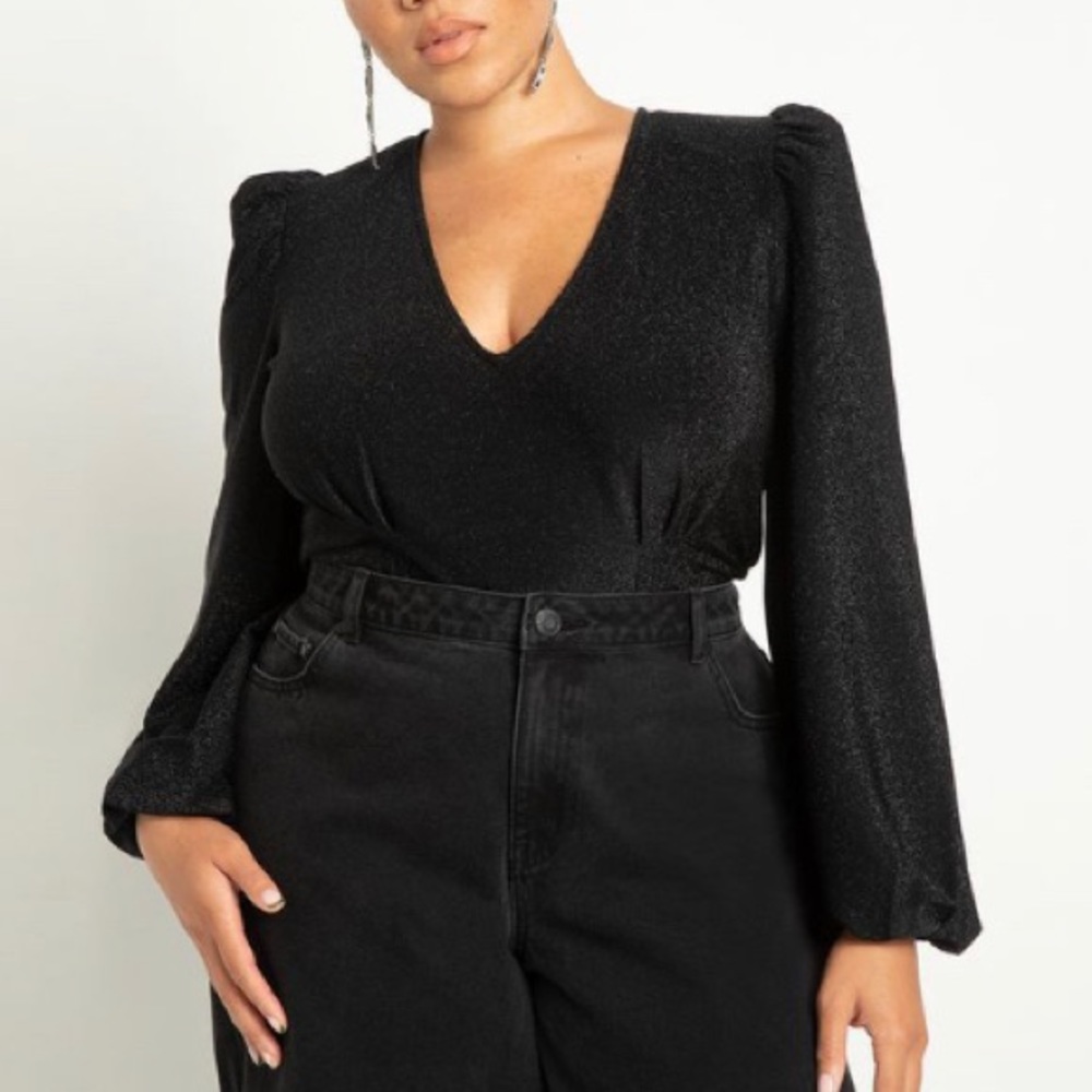 Sparkly black v neck bodysuit